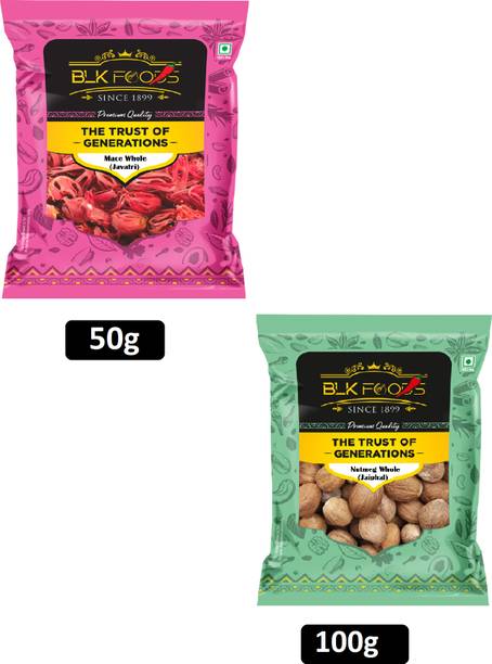BLK FOODS Hot Spice combo 150g | Nutmeg (Jaifal) 100g & Mace (Javatri) 50g