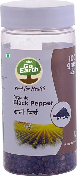 LABEL GO EARTH Organic Kali Mirch Whole Black Pepper with Strong Aroma for Cooking & Health