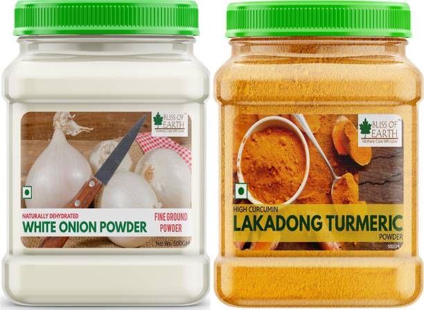 Bliss of Earth Combo Of Natural White Onion Powder For Cooking & Hair Growth And High Curcumin Certified Organic Lakadong Turmeric Powder Pack Of 2 (500gm Each)