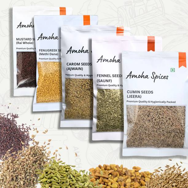Amoha Spices Ajwain Jeera Saunf Methi Dana Rai (Everyday Masala Kit ), 100g Each