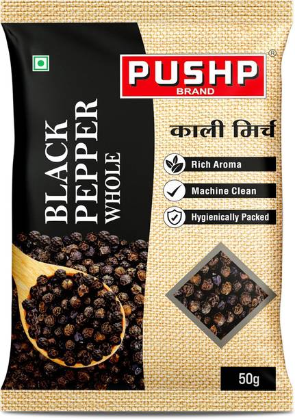 Pushp Brand Pushp Whole Black Pepper (Kali Mirch) – 50g Pouch | Pack of 1