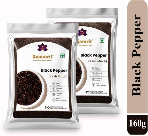 Rajamrit Organics Premium Black Pepper Whole/Sabut Kali Mirch | Natural Unpolished Malabar Grade