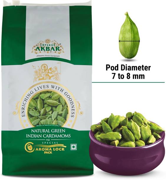 Emperor Akbar Alleppey Green Cardamom |Export Quality Choti Elaichi| Aroma-Lock pack (7-8mm)