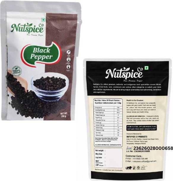 Nutspice co Natural Black Pepper Whole | Fresh Aromatic Peppercorns | No Preservatives