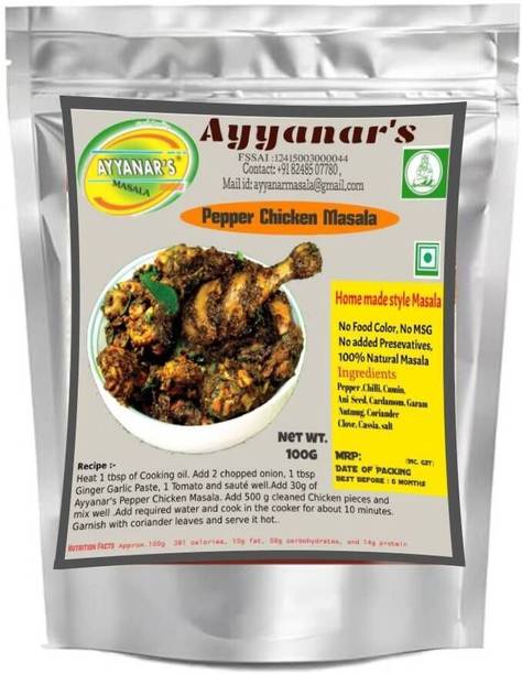 Ayyanar's Pepper Chicken Masala 100g | for Chicken & Mutton | No Added Colour or Flavours