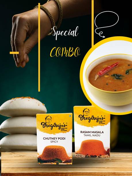 Bhogarajus Spicy Chutney Podi + Tamil Nadu Style Rasam Masala Powder 100G Each Pack of 2