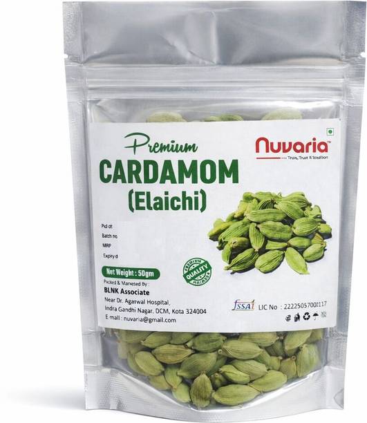 Nuvaria Premium Cardamom (Elaichi) - 50g | Cardamom Bold Green | Grade - Bold Size - 8mm
