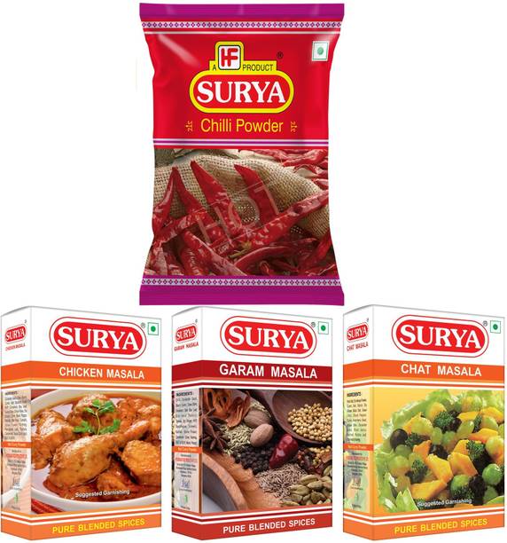 Surya Mirchi 200g + Garam Masala 50g + Chicken Masala 50g + Chat Masala 50g +Chat 50g