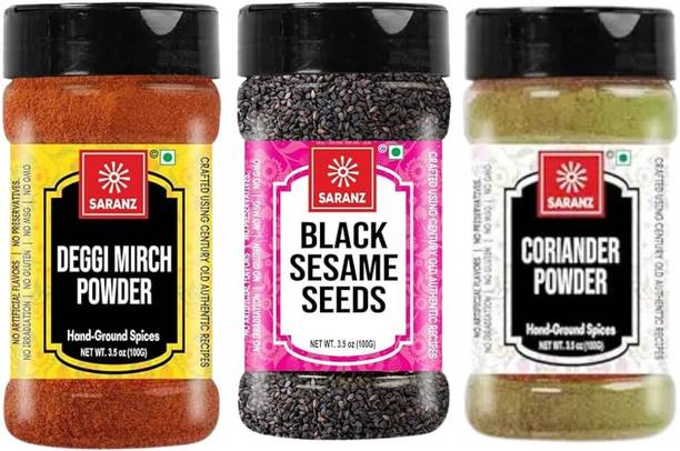 SARANZ Deggi Mirch Powder , Coriander Powder & Black Sesame Seed ( Combo Pack Of 3 )