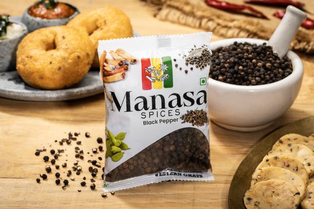 Manasa SPICES Whole Black Pepper 100g – 100% Natural & Pure | Bold, Sun-Dried, No Additives