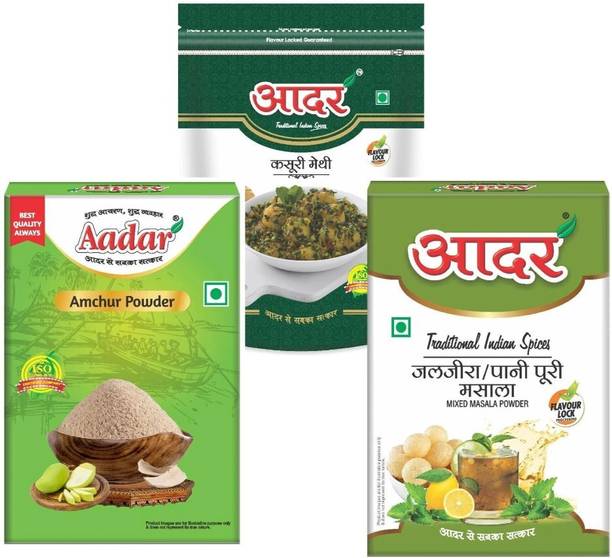 AADAR Zesty & Tangy Combo Each 100gm Pack of Amchur + Jaljeera + Kasoori+
