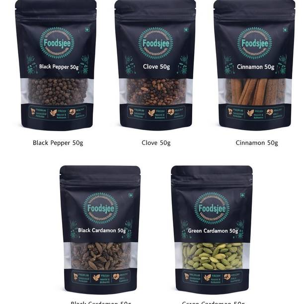 FOODSJEE Spices Combo (Black Pepper,Clove, Cinnamon,Black Cardamom,Green Cardamom)