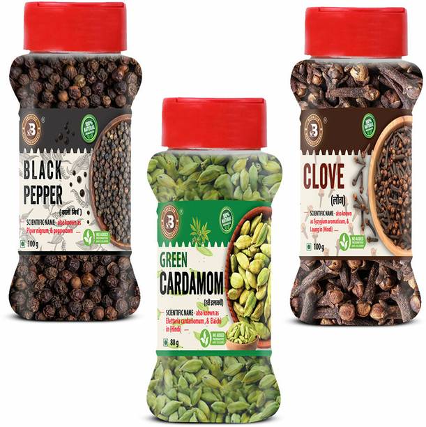 ब्रू लैब Combo of Black Pepper-100g + Cloves-100g + Green Cardamom-80g