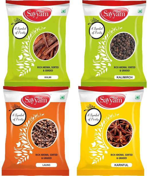 Sayyam Whole spices Combo Pack of 4 | Kalmi | Kalimirch | Laung | Karnful 200gm
