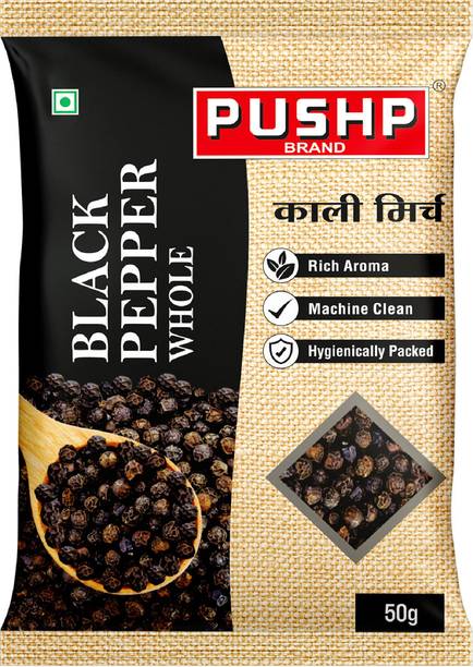 Pushp Brand Pushp Whole Black Pepper (Kali Mirch) – 50g Pouch | Pack of 1