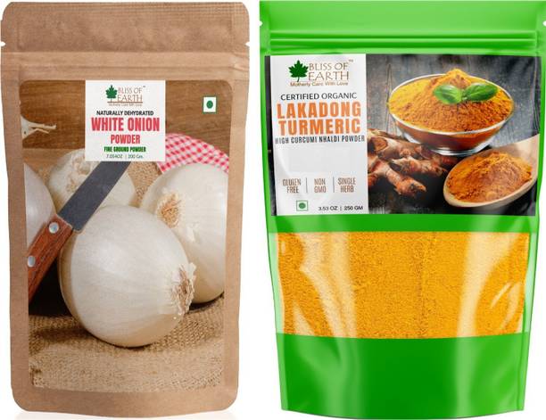 Bliss of Earth Combo Of Natural White Onion Powder (200gm) Good For Cooking & Hair Growth And High Curcumin Certified Organic Lakadong Turmeric Powder (250gm) Pack Of 2