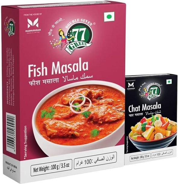 DOUBLE SEVEN 77 GREEN Chat Masala and Fish Masala Powder | Indian Spices & Masala | Authentic Taste
