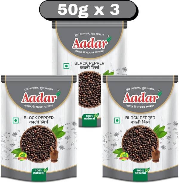 AADAR Whole Black Pepper (Kali Mirch) 50gm Pouch Pack of 3)