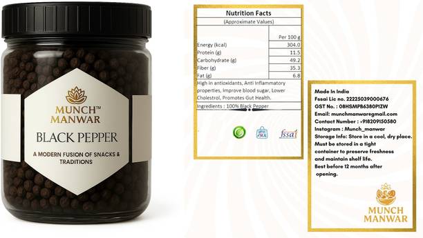 MUNCH MANWAR Premium Whole Black Peppercorns Natural Aromatic Spice for Cooking and Seasoning