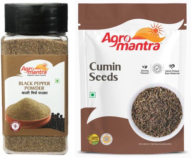 Agro Mantra Combo of Black Pepper Powder 100gm & Cumin Seeds 100gm