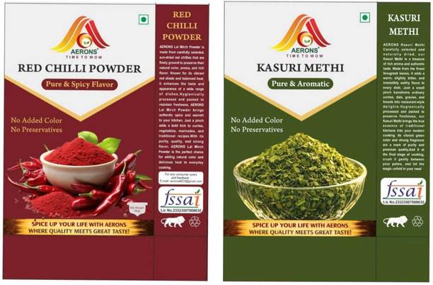 AERONS FRESH&NATURAL KASURI METHI(30g) & RED CHILLI POWDER(100g) NO ADDITIVES