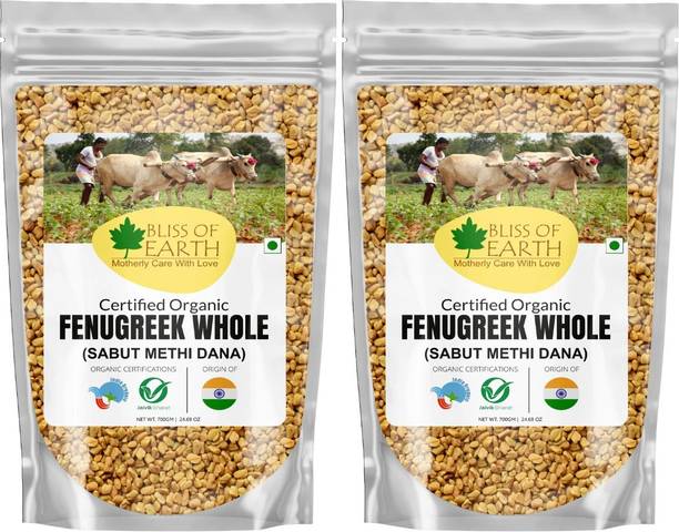 Bliss of Earth 2X700GM Certified Organic Fenugreek Seed Whole, Sabut Methi Dana
