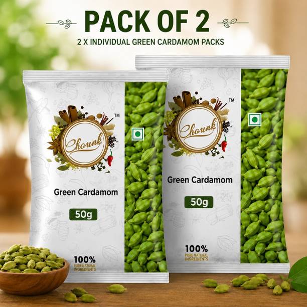 CHOUNK Green Cardamom (50g x 2 Pack) | Choti Elaichi (7 mm) | Preservative Free