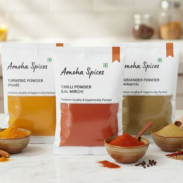 Amoha Spices Red Chilli Powder, Turmeric Powder & Coriander Powder