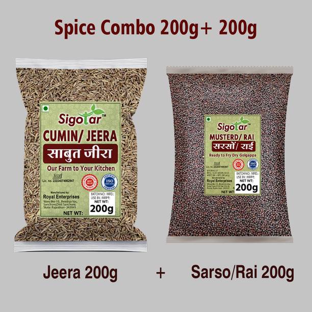 Sigotar Cumin /Jeera Seeds 200gm & Mustard Seeds Small (Rai) 200gm Combo Pack 400g