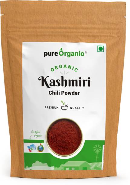 Pure Organio Organic Kashmiri Chilli Powder - Premium, Authentic, Hand-Pounded, Fresh Lal Mirch Spice - Deep Red Colour, Mild Flavor