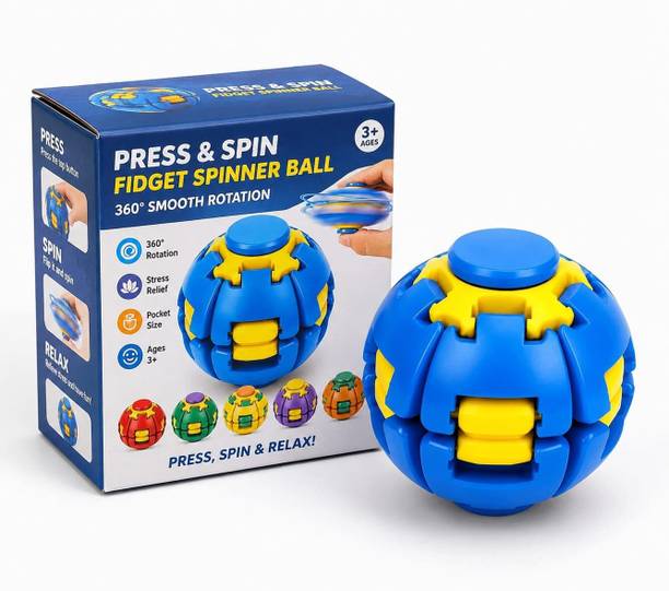 Grebe Kidz Press to Spin Fidget Ball, 360° Rotating Fidget Spinner Ball