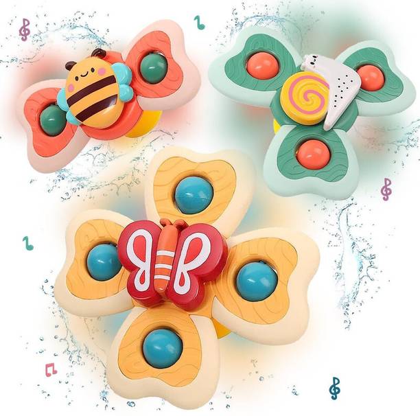 Dwiza Enterprise 3pc Cute Colorful Suction Fidget Spinner Toy for Baby Bath, Water Toys For Kids