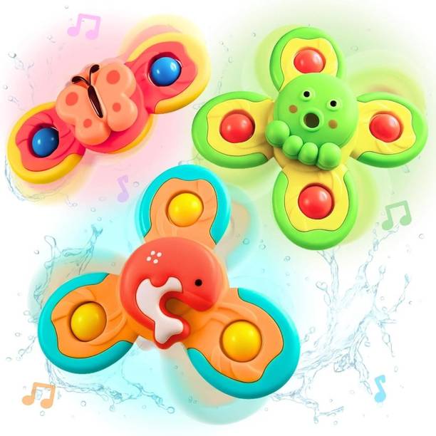 Toybharat 3pcs Suction Fidget Spinner Toy for Baby Bath, Water Toys For Toddlers & Kids