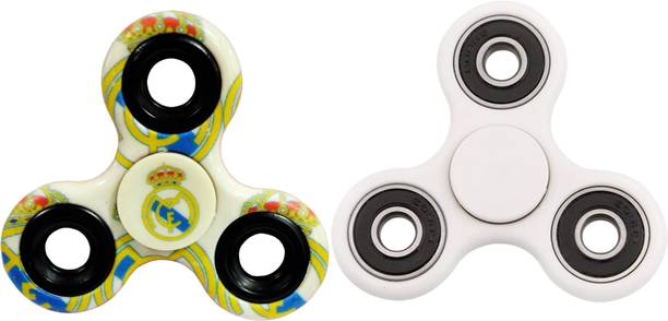 PREMSONS Fidget Spinner 608 Four Bearing Ultra Speed Tri-Spinner Hand Spin Toy, White/Black with Fidget Spinner, White/Blue