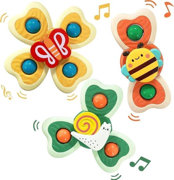 YUJASV 3 Pcs Silicone Suction Cup Rotating Spinner Bath Toys for Kids