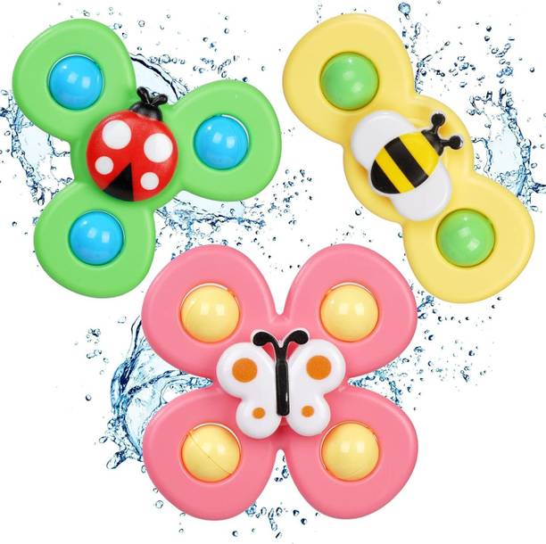 DEUSON ECOM 3 Pcs Bath Spinner Toys for Kids Toy for Baby Suction Stick to Car Window Table