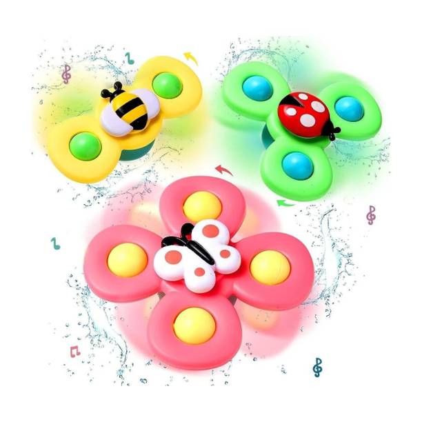 ZUNBELLA 3pcs Suction Fidget Spinner Toy for Baby Bath, Water Toys For Toddlers & Kids