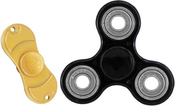 PREMSONS 9 Gear Fidget Spinner Smooth Silver Metal Surface with Brass Gears - Premium 9 Gear Spinner Ultra Durable and Stable (Black & Gold)
