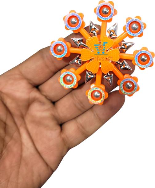 Shivsoft Plastic 8Arm Orange Fidget Puzzle Ball Bearing Spinner