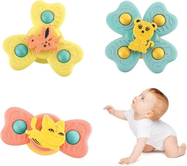 J K INTERNATIONAL 3pcs Suction Fidget Spinner Toy for Baby Bath, Water Toys For Toddlers & Kids