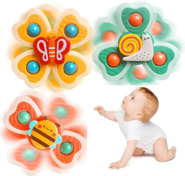 NIJEK STORE 3 Pcs Insect Suction Cup Spinner Bath Toy Spinning Top Rotating Spinner For Baby