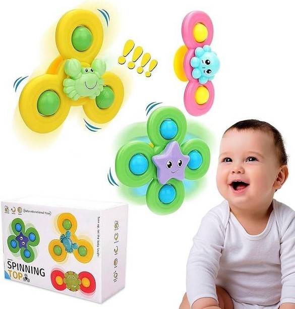 BAFATI 3 Pcs Silicone Suction Cup Base Spinning Toy Sensory Fidget Baby Spinning