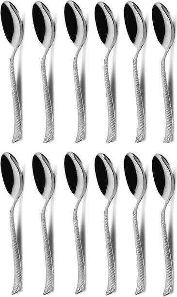 परागे 12 pc Dinner Spoons Set with Zig Zag design, 18.5 cm, Spoon set combo, cutlery, स्टेनलेस स्टील टेबल स्पून सेट