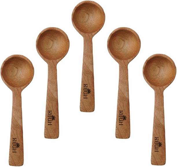 Rijuh Premium Neem Wood Non Toxic Anti Bacterial Baby/Kids Spoon For Kids Pack of 5  - Wood