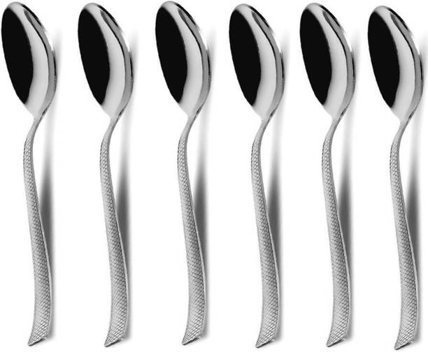 परागे Stainless Steel Dinner Spoons Set with Zig Zag design, Tableware, Set of 6, Silver स्टेनलेस स्टील टेबल स्पून सेट