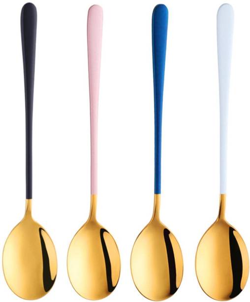 Dhyankeshwer NEW101_4PCS MULTICOLOR GOLD SPOON Stainles...