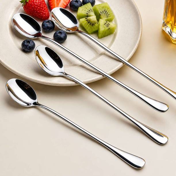 Haniza Set 4 Long Handle Stainless Steel Spoon Stainless Steel Ice-cream Spoon Set