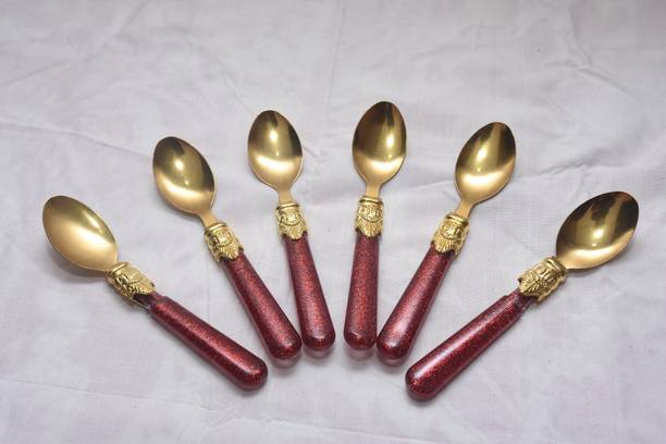 Falari ROYAL_RED84 Stainless Steel, Plastic Table Spoon, Ice-cream Spoon, Cream Spoon Set
