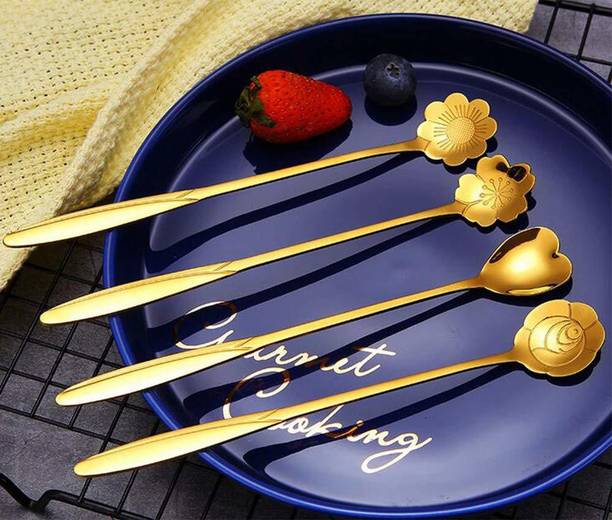 Niralasa Golden Spoon Set / Cutlery Kitchen Tableware / Different Shape Stainless Steel Coffee Spoon, Cream Spoon, Dessert Spoon, Ice Tea Spoon Set