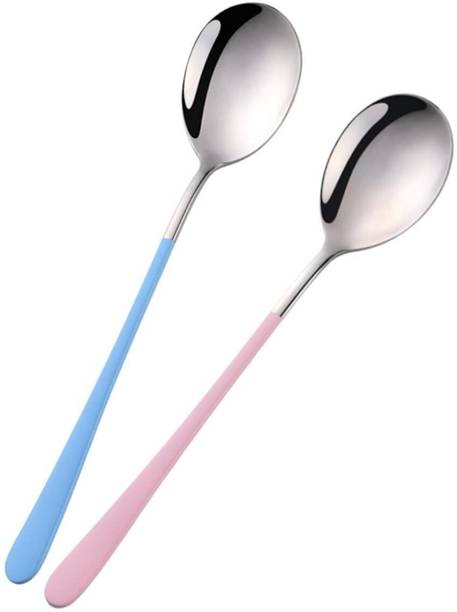Dhyankeshwer NEW101_2PCS MULTICOLOR SILVER SPOON Stainl...